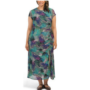 Taylor Ruched Maxi Dress Plus Size 20 Draped Mesh Side Tie/Slit Colorful Fairy